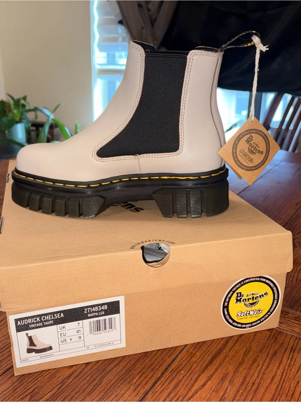 Dr. Martens Chunky Chelsea Boot in Light Taupe with Black Elastic